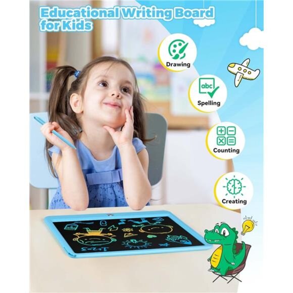 12 Inch LCD Writing Tablet with Anti-Lost Stylus, Erasable Doodle Board Colorful - Picture 2 of 7